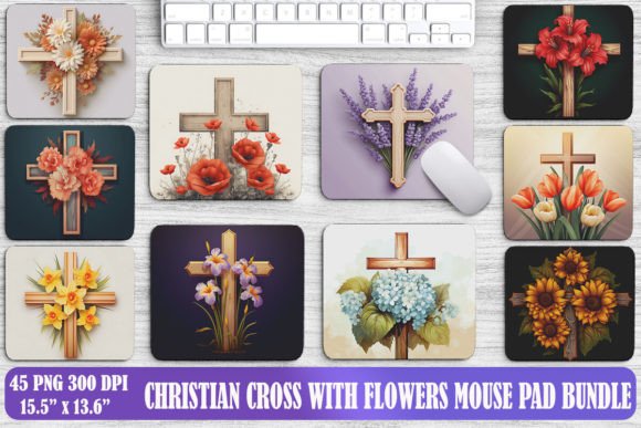 Christian Cross and Flowers Mouse Pad: A Graceful Graphic for Faith-Based Content