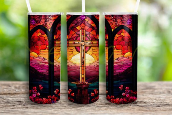 Christian Stained Glass Cross Design Png for Crafts Graphics