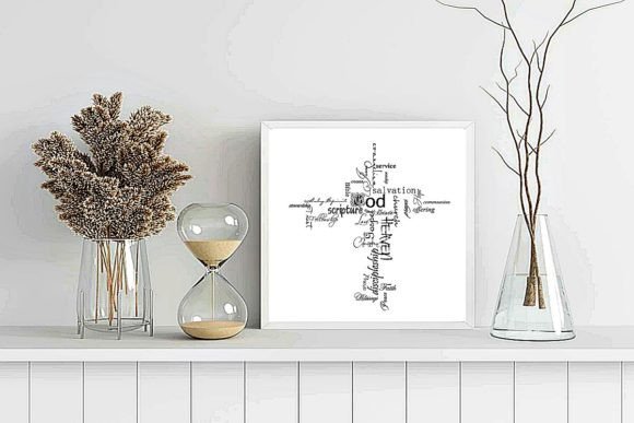 Christian Words Cross Graphic: A Faith-Inspired Design Asset for Print Templates & Marketing Graphics