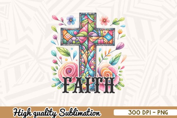 Faith Retro Floral Cross Jesus PNG: A Versatile Graphic for Christian Crafts & Content