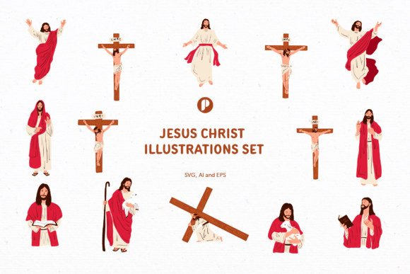 Jesus Christ Illustration Set: Graphics & Illustrations for Faith-Based Branding